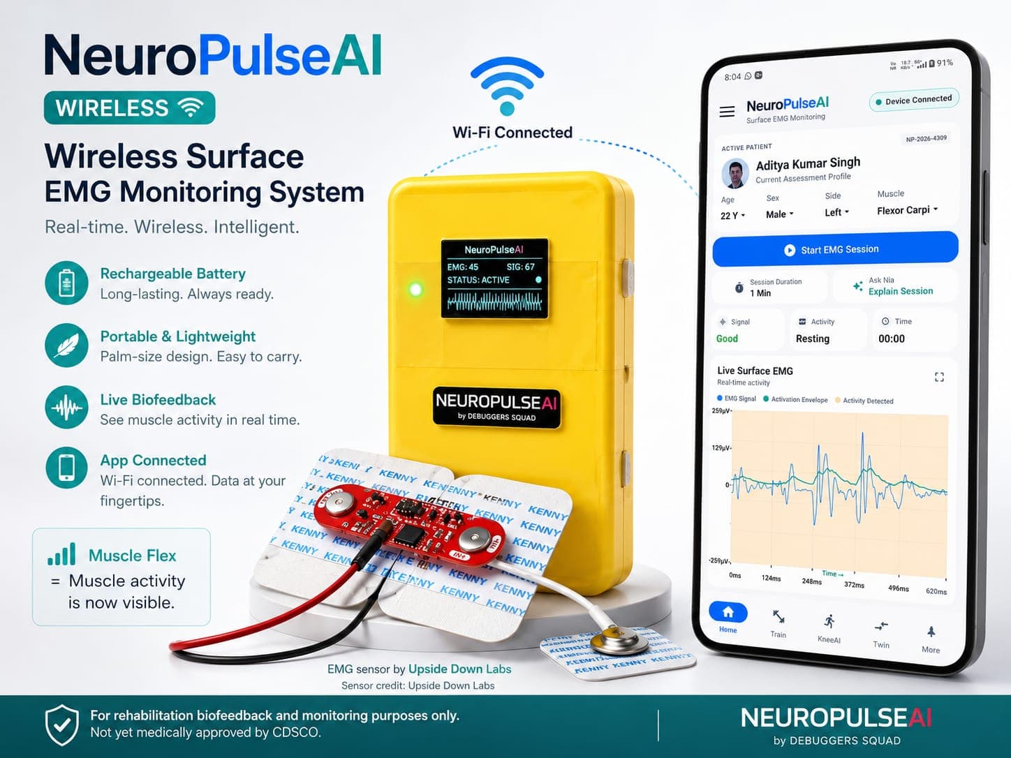 NeuroPulseAI wireless EMG feature overview