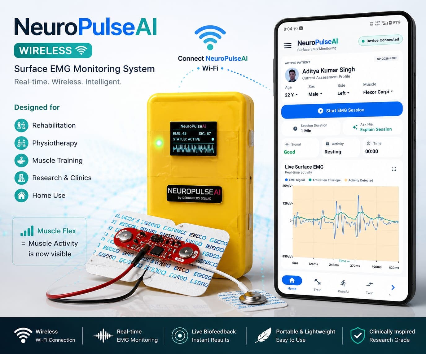 NeuroPulseAI wireless EMG monitoring overview